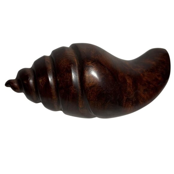 Wooden Conch Shell Hand Carved Polished Unique Decor Piece 7" Heavy Paperweight - Picture 2 of 10